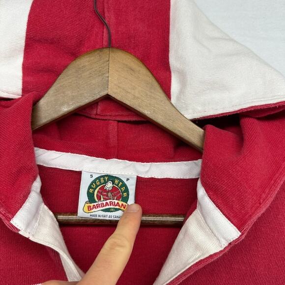 Vintage Oneonta State Rugby Shirt mens Small Red White Hooded Thick Heavy Cotton - Picture 5 of 11
